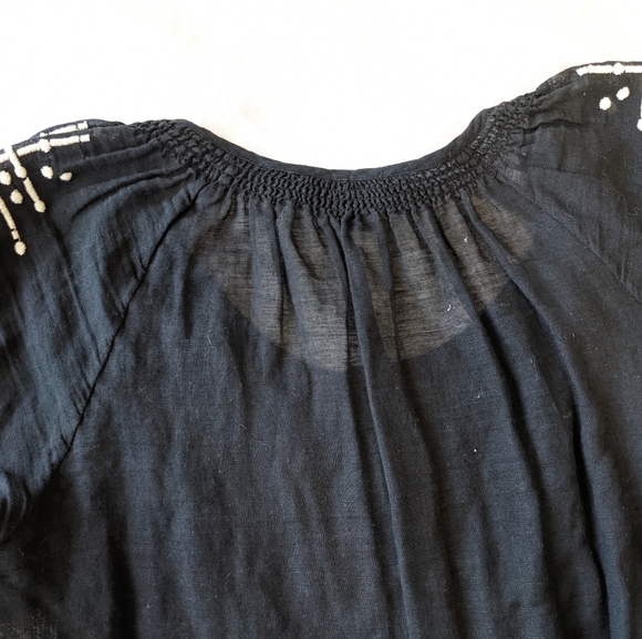 Banana Republic Black Linen Blend Embroidered Top Semi Sheer - Picture 4 of 11